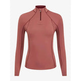 Women’s lemieux base layer orchid long-sleeve quarter-zip top in soft rose terracotta with dark stitching for unrestricted comfort