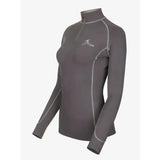 Lemieux base layer slate grey long sleeve performance top with silver stitching and half zip collar for matching heaven