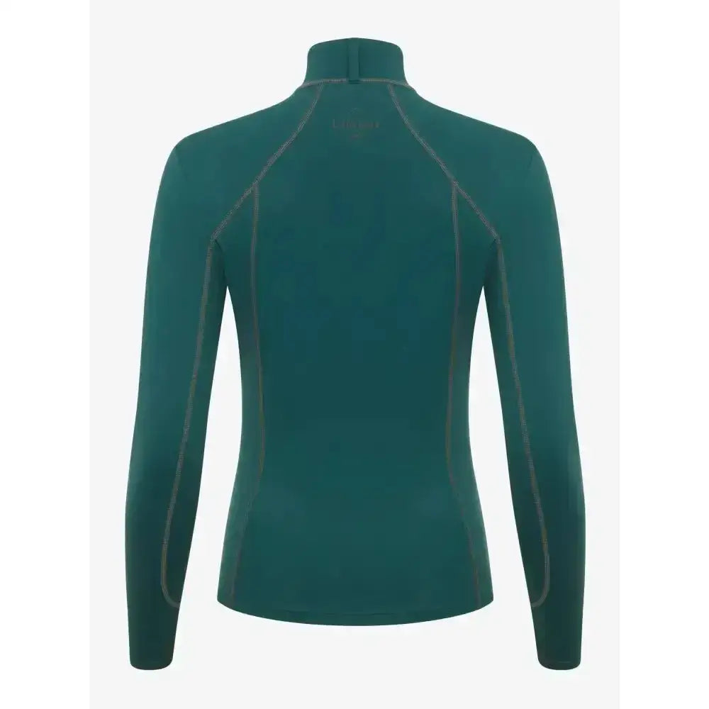 Dark teal long-sleeved high-neck lemieux base layer spruce with gray seams offering unrestricted comfort