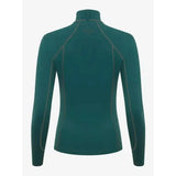 Dark teal long-sleeved high-neck lemieux base layer spruce with gray seams offering unrestricted comfort
