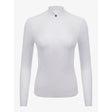 White long-sleeved high-neck lemieux base layer with subtle texture and small dark logo at collar perfect for matching heaven