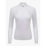 White long-sleeved high-neck lemieux base layer with subtle texture and small dark logo at collar perfect for matching heaven