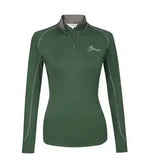 Dark green lemieux base layers rider base layer with long sleeves quarter zip and subtle gray stitching accents