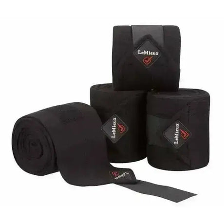 Lemiuex black classic polo bandages in soft black fabric with subtle branding on each roll for improved luxury use
