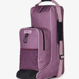 Purple lemieux boot and hat bag mallow with quilted waterproof nylon, black accents, and wheels for easy travel