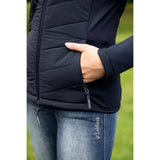 Black quilted puffer vest with zipper pockets and logo tag from lemieux brioney hybrid jacket navy collection