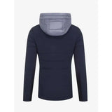 Dark navy lemieux brioney hybrid jacket with a gray quilted hood for warm 2-in-1 brioney hybrid style