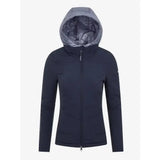 Dark navy lemieux brioney hybrid jacket with gray quilted interior lining zip-up hooded style perfect for layering