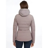 Beige quilted puffer brioney hybrid jacket with matching hood panel in lemieux pecan for cozy warmth