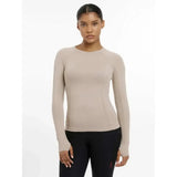 Beige lemieux britney seamless long sleeve top with round neckline and fitted seamless construction