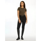 Black riding pants with smooth seamless short sleeve fit and subtle elastic waistband from lemieux britney seamless line