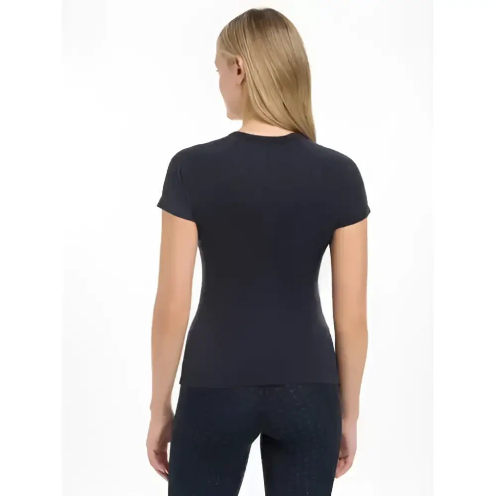 Black lemieux britney seamless short sleeve top with round neckline fitted for a sleek comfortable look