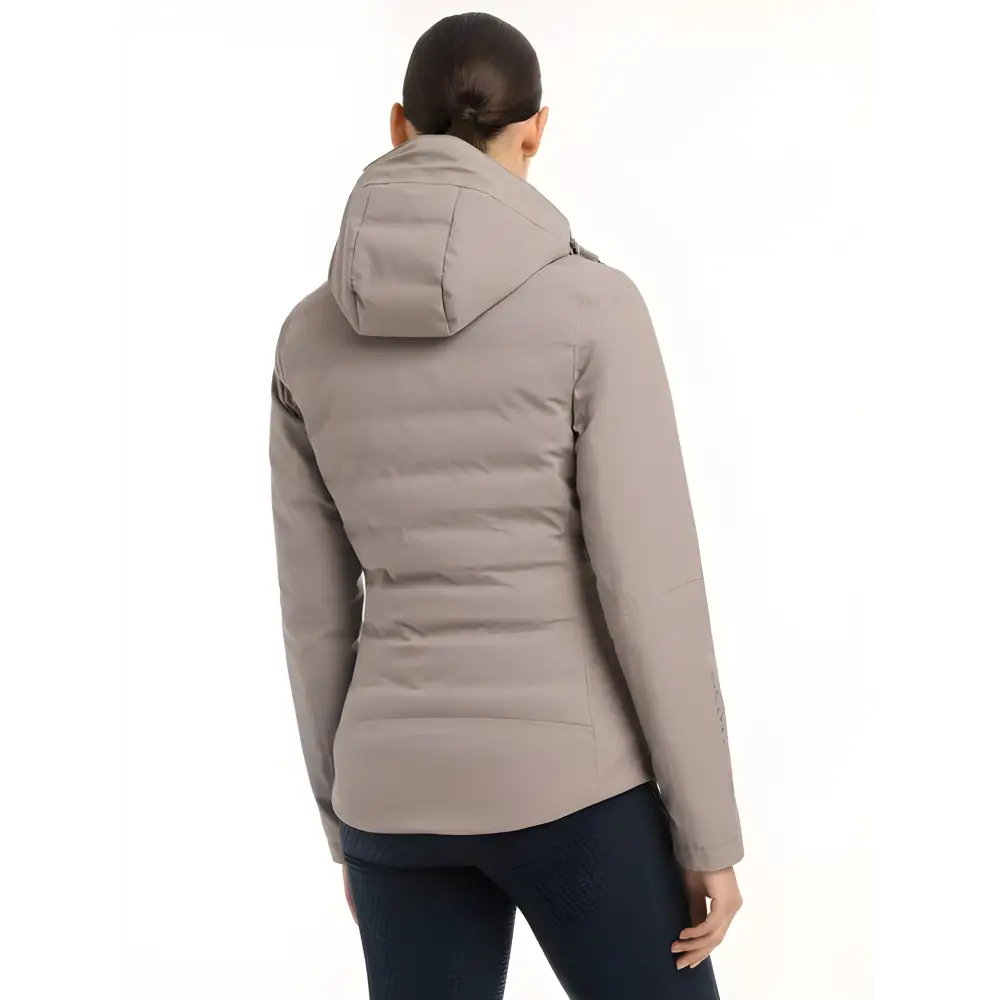 Beige quilted puffer jacket with hood, Lemieux Brooke Waterproof Hybrid Jacket Ash back view