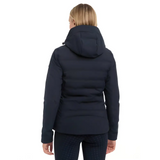 Navy blue Lemieux Brooke Waterproof Hybrid Jacket with hood shown from the back