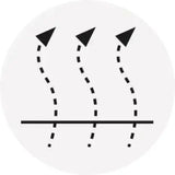 Black arrow graphic on white circular background for lemieux bug relief full mask lagoon insect protection