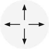 Black arrows pointing in four directions on a white circle showing the lemieux bug relief full mask lagoon design detail