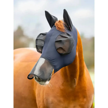 Lemieux bug relief navy mesh horse fly mask with clear nose guard ear flaps and eye darts for fly protection