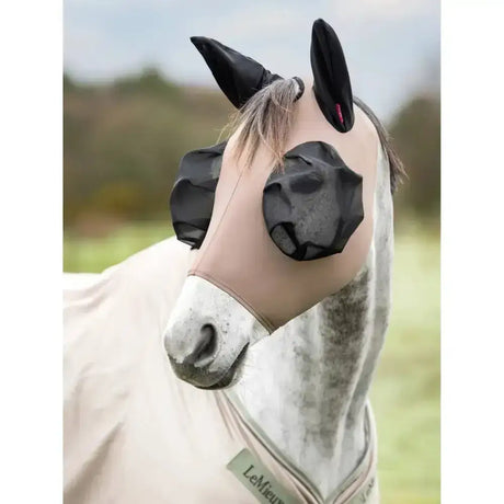 Lemieux bug relief half mask walnut in black and beige with adjustable ear covers and nose protection for bug relief