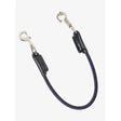 Black elastic lemieux bungee tie dog leash with silver clasps and black leather reinforcements in navy style