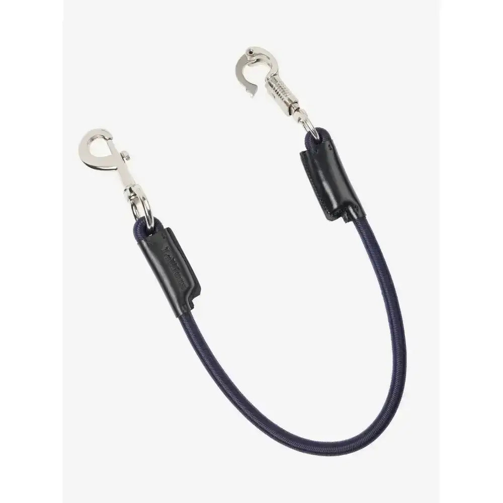 Black elastic lemieux bungee tie dog leash with silver clasps and black leather reinforcements in navy style