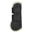 Black lemieux capella comfort tendon boot with white fleece lining and three adjustable straps for cutting edge protection