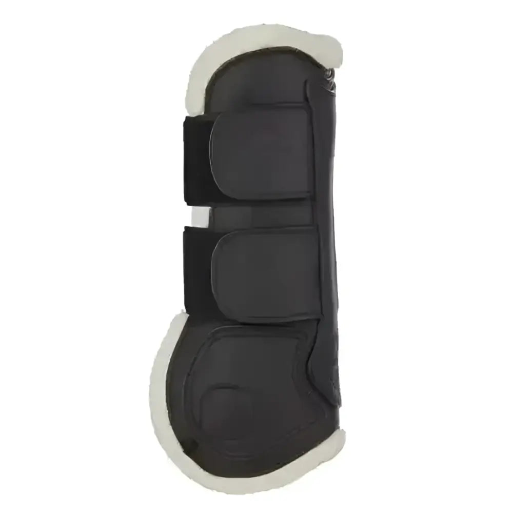 Black lemieux capella comfort tendon boot with white fleece lining and three adjustable straps for cutting edge protection