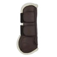 Brown lemieux capella comfort tendon boots with white fleece lining and three black velcro straps for cutting edge protection