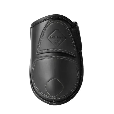 Black leather lemieux capella fetlock boots with diamond shaped logo offering cutting edge protection