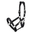 Black leather lemieux capella headcollar with silver solid metal fittings luxury leather headcollar for horses