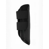 Black lemieux capella leather brushing boots with two velcro straps and padded textured interior for hoof protection