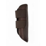 Dark brown lemieux capella leather brushing boots with perforated leather and adjustable velcro straps for hoof protection
