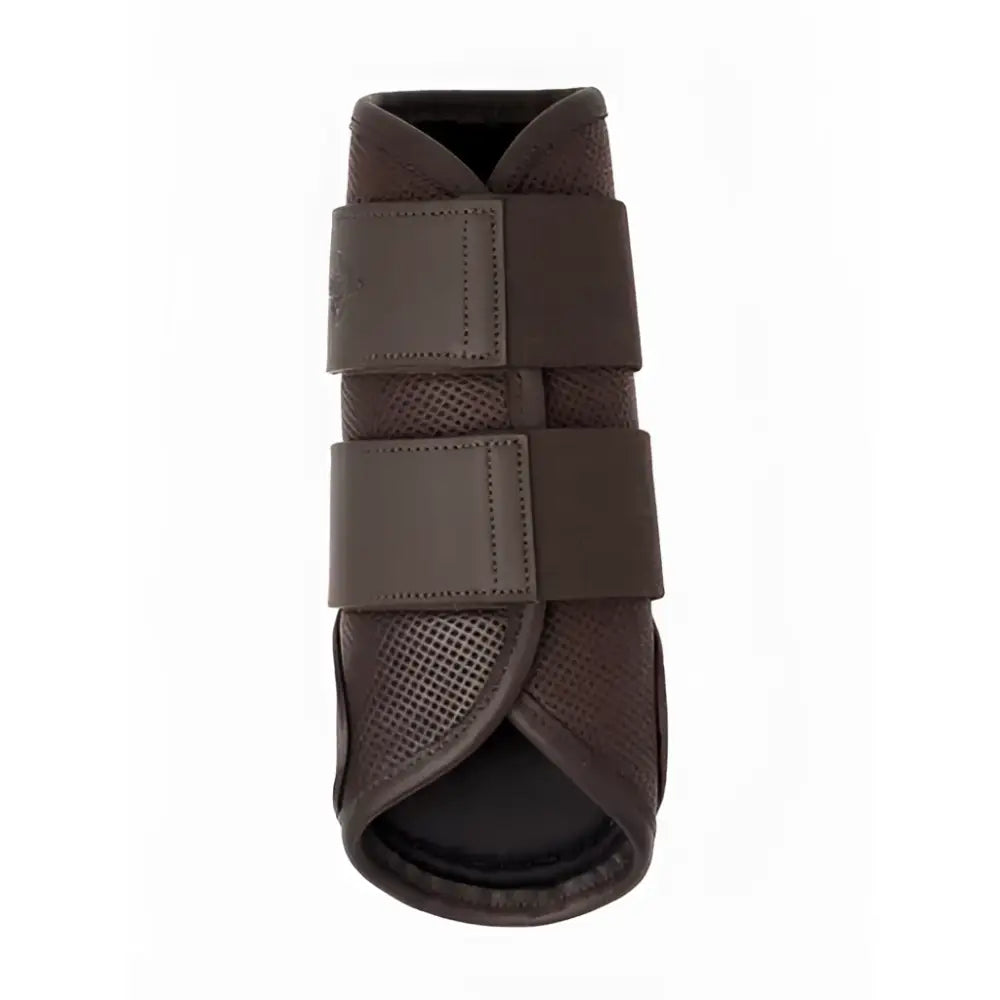 Brown lemieux capella leather brushing boots with mesh panels and adjustable straps for horse protection
