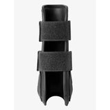 Black leather lemieux capella tendon boots with two adjustable velcro straps for cutting edge protection