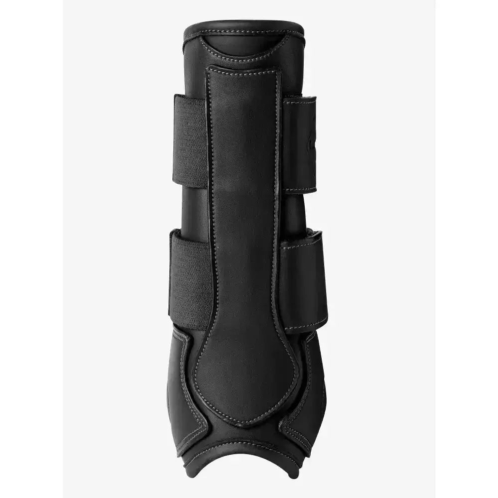 Black leather lemieux capella tendon boots with stitched detailing and adjustable straps for cutting edge protection