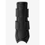 Black leather lemieux capella tendon boots with stitched detailing and adjustable straps for cutting edge protection
