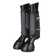 Black lemieux carbon air xc boots front with durable textured leg guards and white branding for tough xc riding