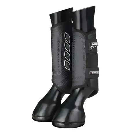 Black lemieux carbon air xc boots front with durable textured leg guards and white branding for tough xc riding