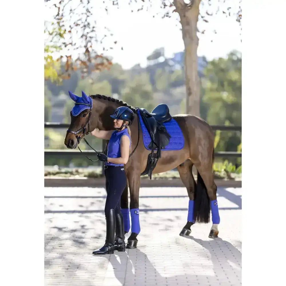 Blue lemieux carbon mesh dressage square set featuring breathable carbon mesh material for classic lemieux dressage use