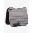 Gray quilted lemieux carbon mesh dressage square with subtle geometric pattern black trim and lambskin pro branding