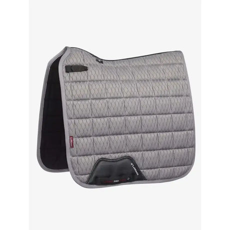 Gray quilted lemieux carbon mesh dressage square with subtle geometric pattern black trim and lambskin pro branding