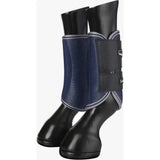 Navy blue and black lemieux carbon mesh wrap boots with gray trim and adjustable straps for horse protection