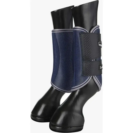 Navy blue and black lemieux carbon mesh wrap boots with gray trim and adjustable straps for horse protection
