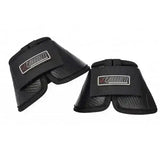 Black lemieux carbonite over reach boots with strong ballistic outer and carbon-fiber textured design and logo patches