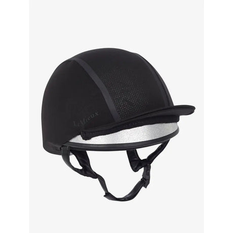 Black equestrian riding helmet with chin strap for Lemieux Carmine Hat Silk Black