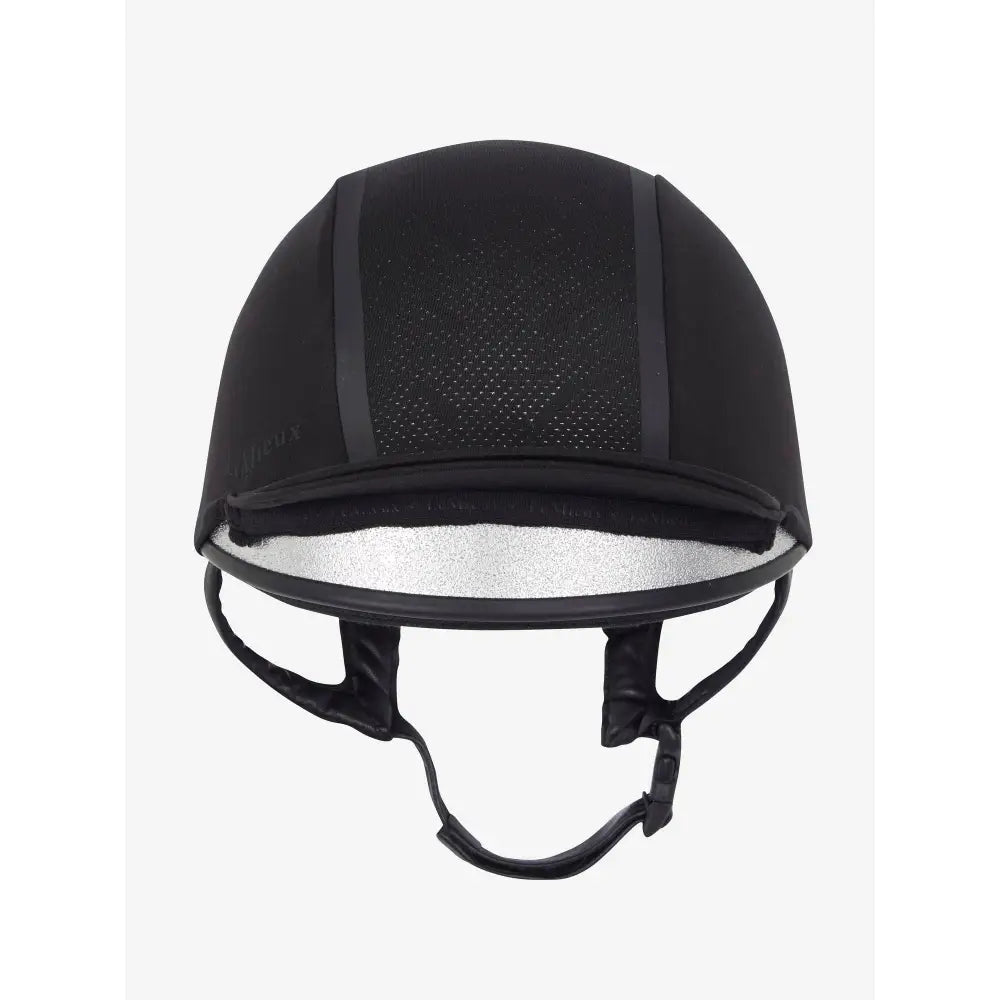 Black equestrian riding helmet with ventilation, part of the Lemieux Carmine Hat Silk