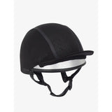 Black lemieux carmine hat silk helmet cover with reflective silver band and mesh ventilation panels