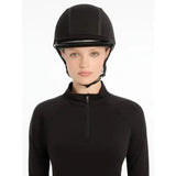 Black lemieux carmine hat silk equestrian helmet with glossy finish and subtle branding in hat silk black color