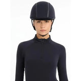 Black lemieux carmine hat silk navy equestrian helmet with subtle gray accent stripes for riding safety