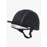 Black lemieux carmine hat silk navy equestrian helmet with sleek surface and reflective silver brim band