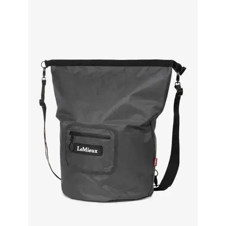 Dark gray waterproof lemieux carry all backpack with black strap and front pocket ideal as versatile laundry bag or for dirty boots